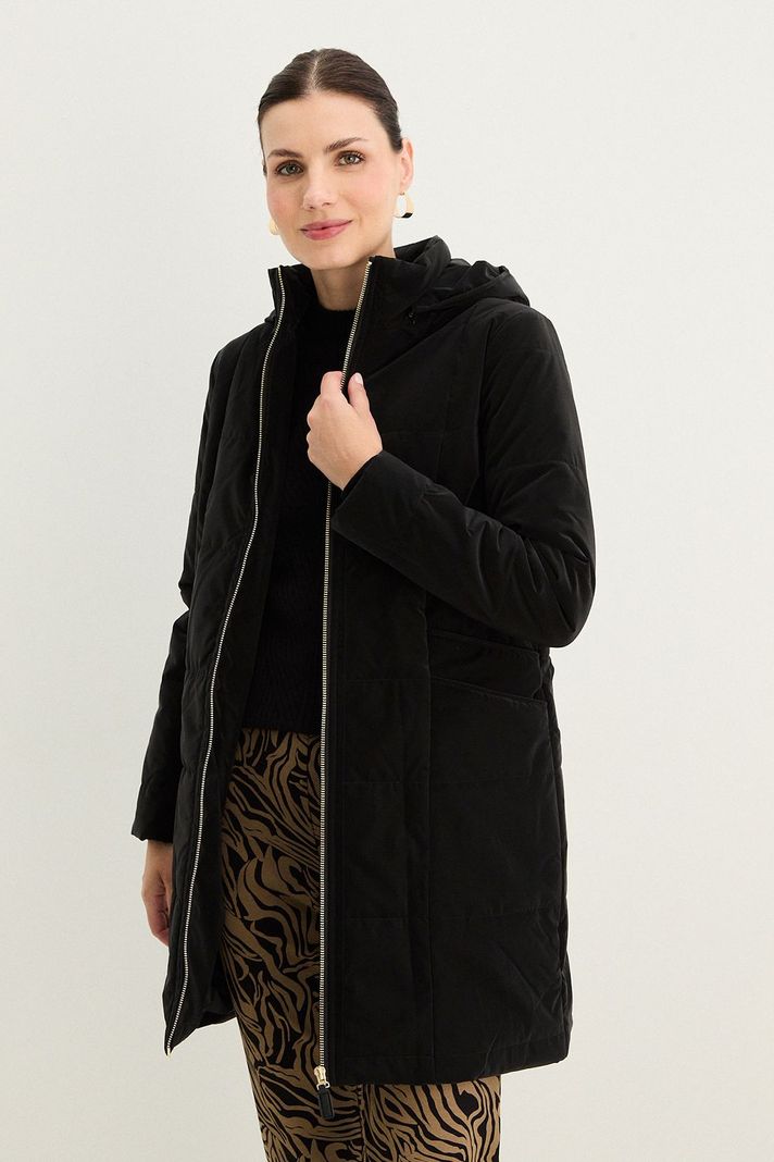 Parka Larga  Con Gorro Negro 17602125007102-0