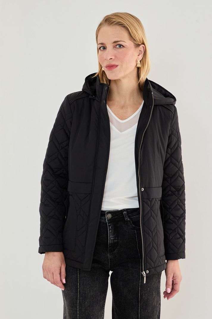 Parka Corta Con Gorro Desmontable Negro 17602125002102-0