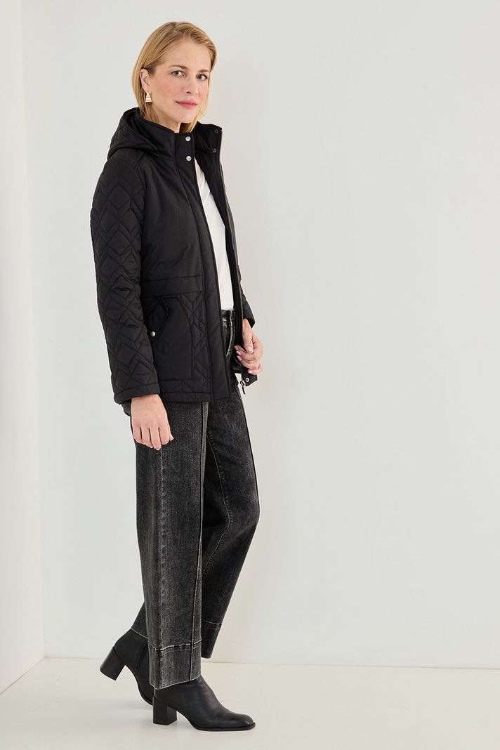 Parka Corta Con Gorro Desmontable Negro 17602125002102-2