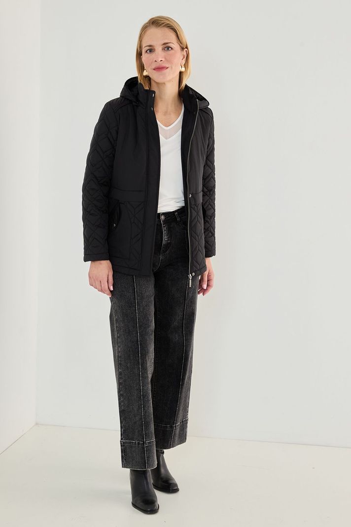 Parka Corta Con Gorro Desmontable Negro 17602125002102-4