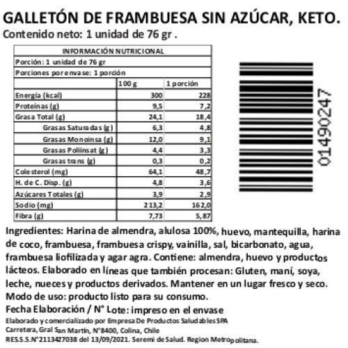 Galletón de Frambuesa sin Azúcar Keto, 1 Un, Marca Tremus-1
