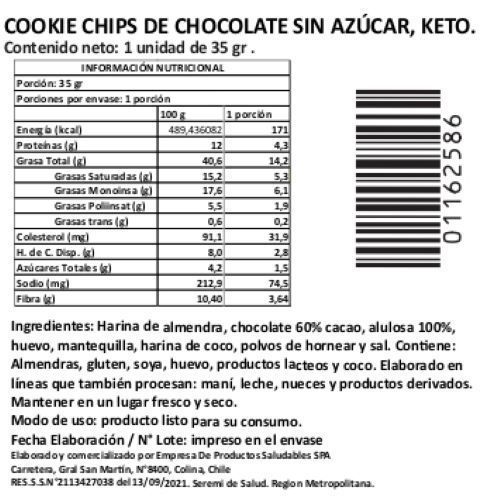 Cookie con Chips Chocolate sin Azúcar Keto. Marca Tremus-1