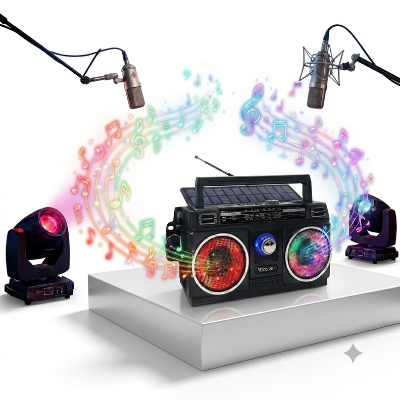Radio Vintage Boombox Portátil Solar Con Luces Led Movitelnet