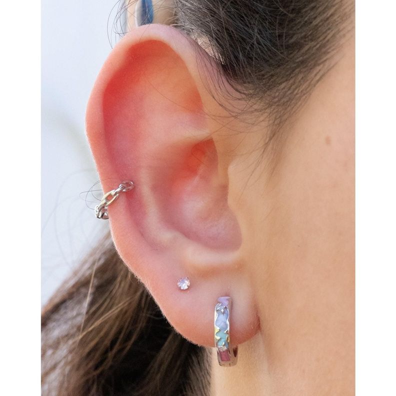 Earcuff Cadenita Silver - Azul Zafira-4