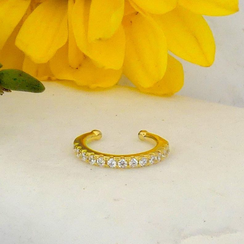 Earcuff Circón Blanco Gold - Azul Zafira-3