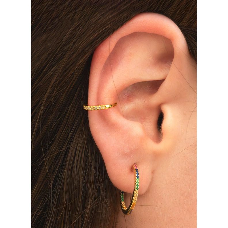 Earcuff Circón Blanco Gold - Azul Zafira-5