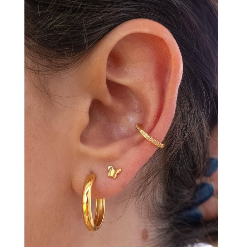 Earcuff Circón Oro - Azul Zafira-4