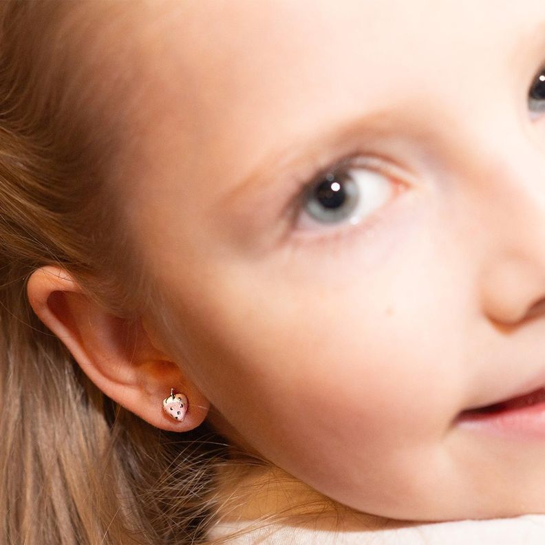 Aros Frutillita Rosada para niña, Plata 925 - Azul Zafira-2