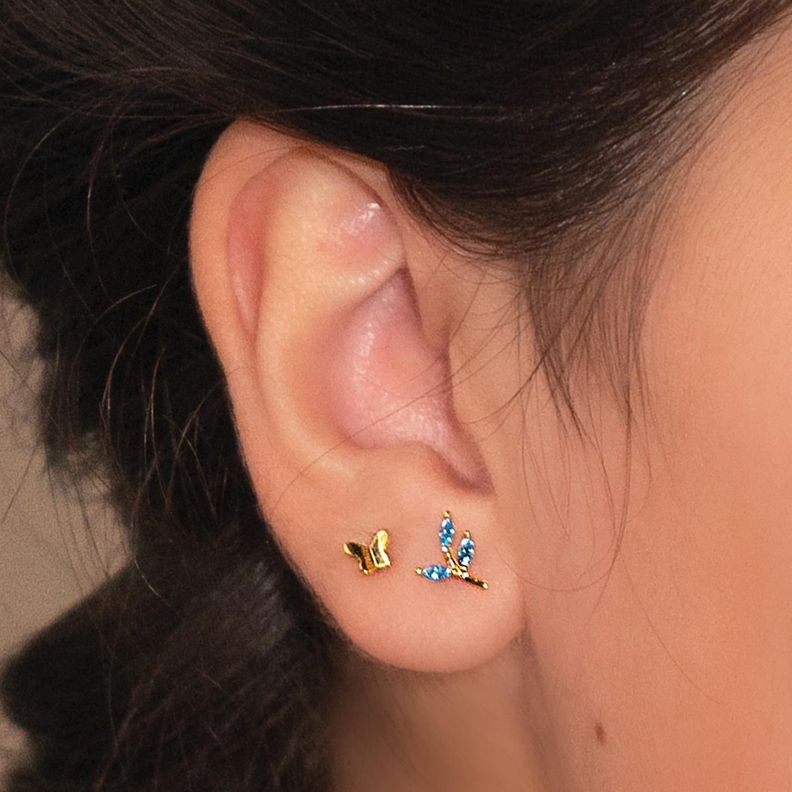 Aros Mariposita, Plata 925 y baño en oro - Azul Zafira-5