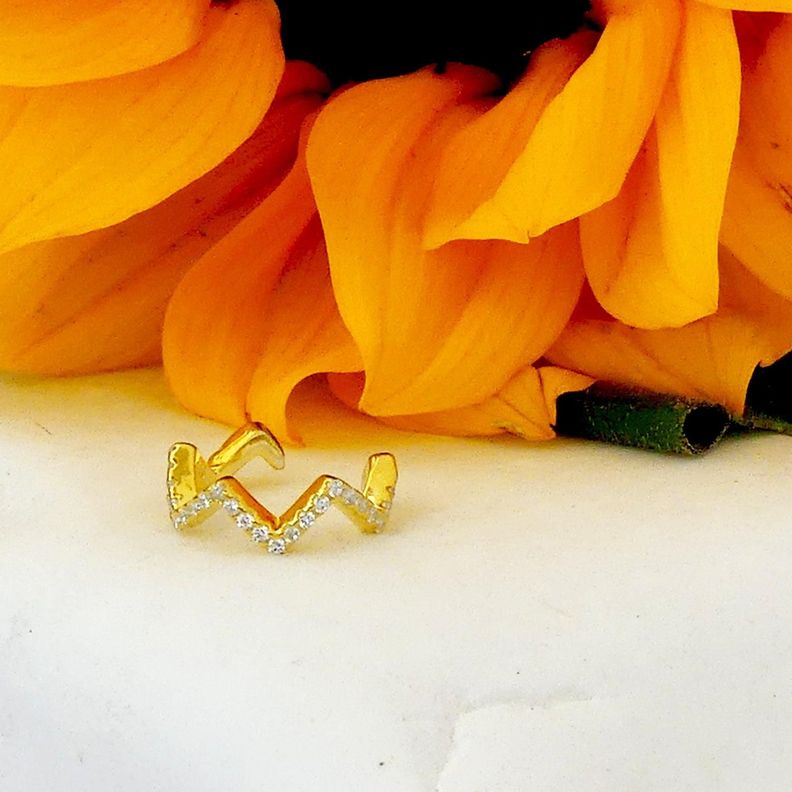 Earcuff Zig Zag Circones Gold - Azul Zafira-1