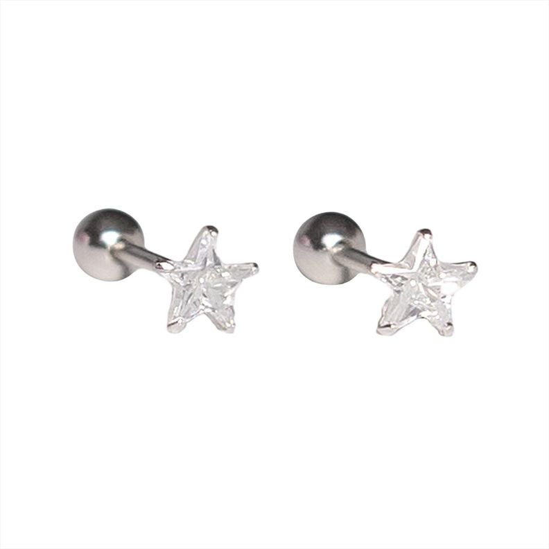 Aros Estrella para mujer, Plata 925 y cristal - Azul Zafira-0
