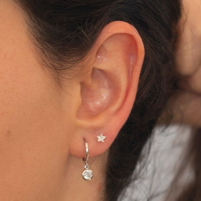 Aros Estrella para mujer, Plata 925 y cristal - Azul Zafira-5