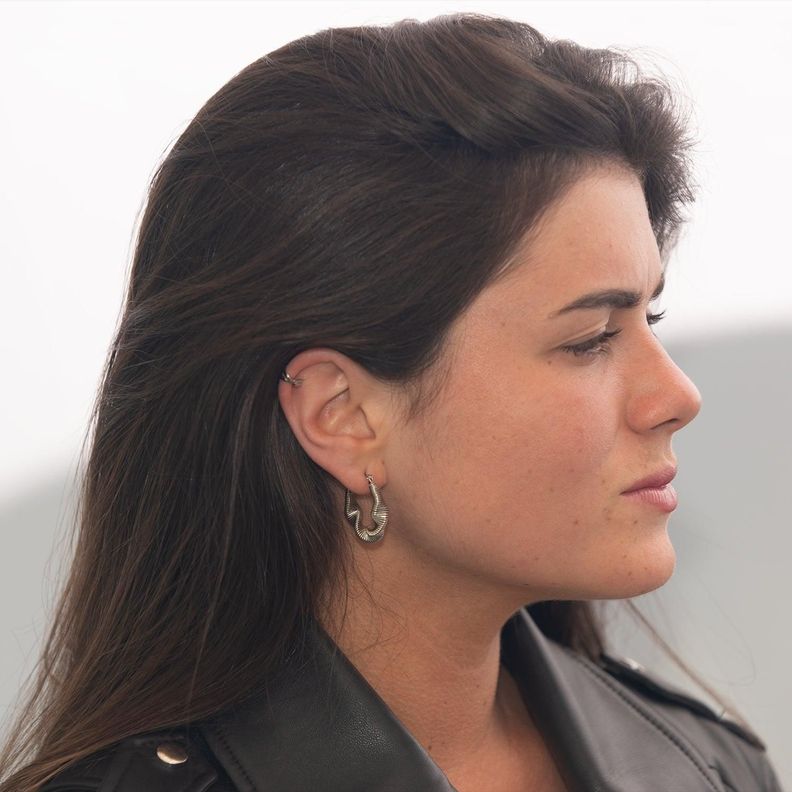 Earcuff Silver Cruzado - Azul Zafira-2