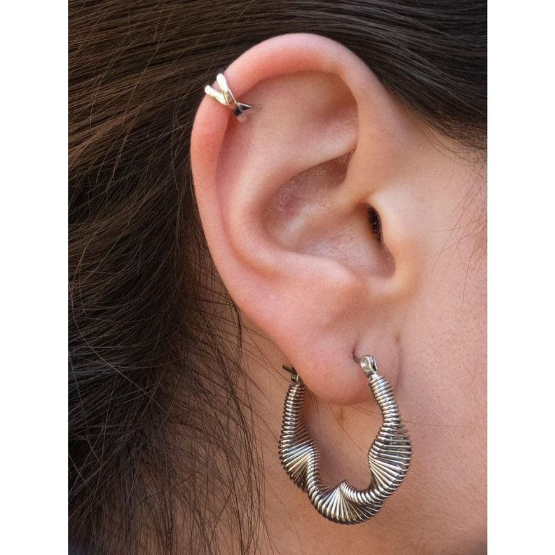 Earcuff Silver Cruzado - Azul Zafira-3