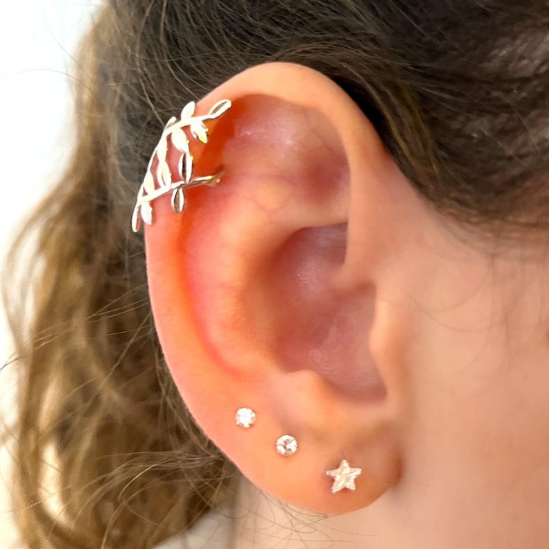 Earcuff Hoja Plata 925 - Azul Zafira-3