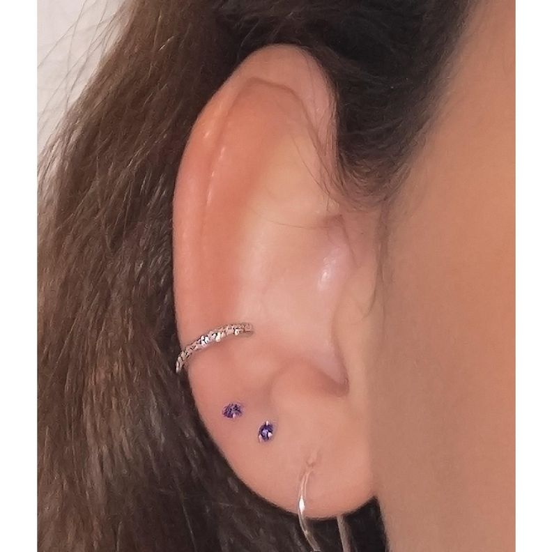 Earcuff Circón Plata - Azul Zafira-3