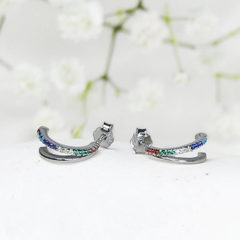 Aros Doble Silver - Plata 925 - Azul Zafira-1