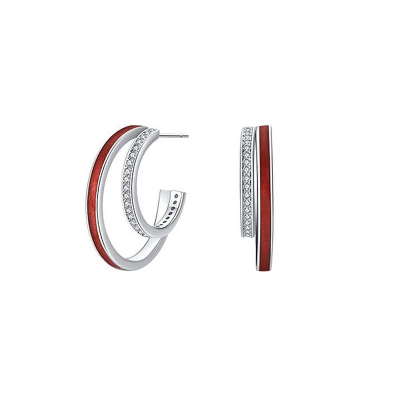 Aros Argolla Doble Roja para mujer, Plata 925 y circones - Azul Zafira-0