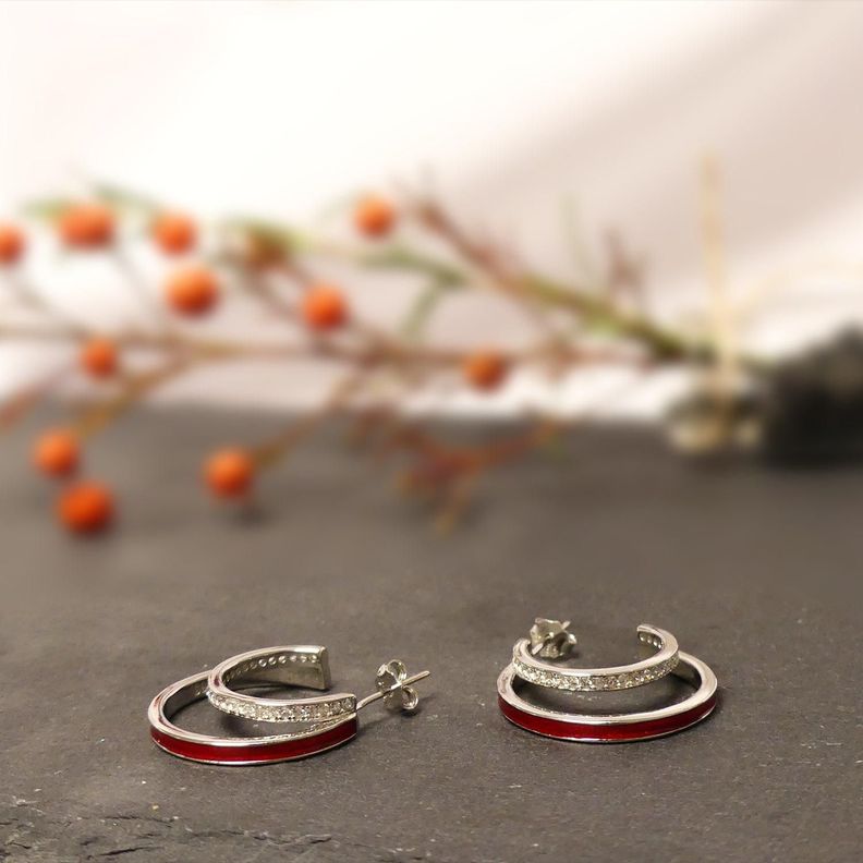 Aros Argolla Doble Roja para mujer, Plata 925 y circones - Azul Zafira-1