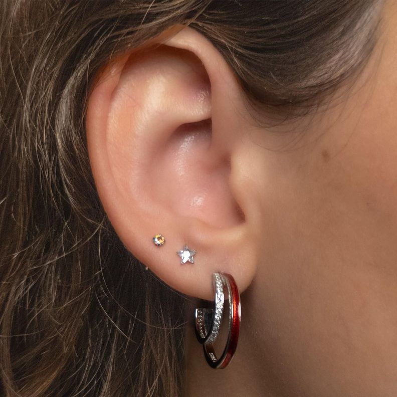 Aros Argolla Doble Roja para mujer, Plata 925 y circones - Azul Zafira-3