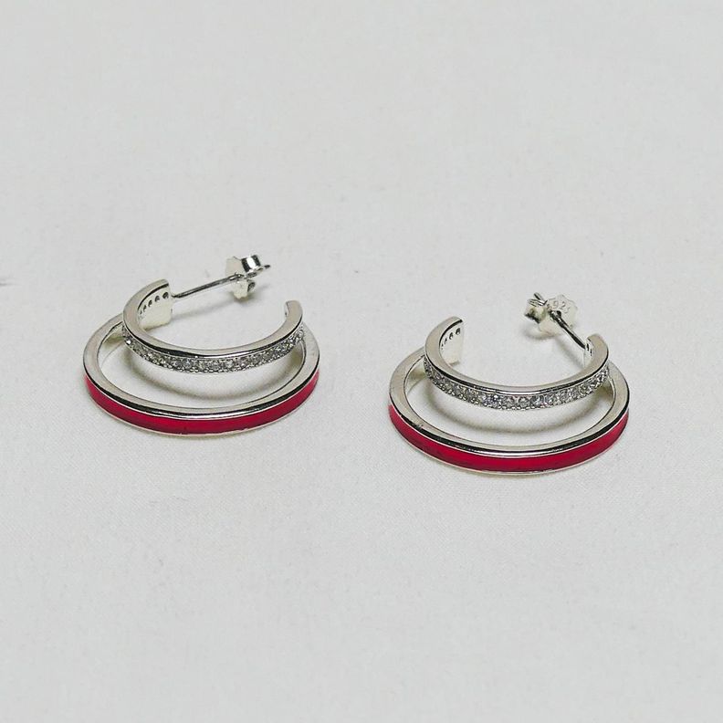 Aros Argolla Doble Roja para mujer, Plata 925 y circones - Azul Zafira-4