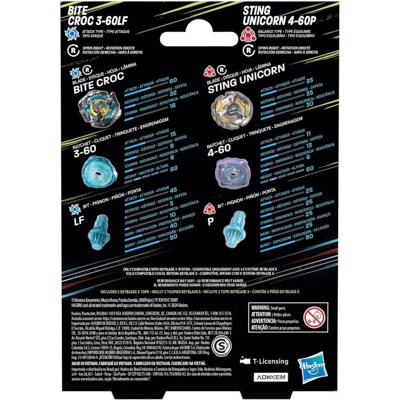 Beyblade X - Dual Pack- Bite Croc 3-60LF (Attack) & Sting Unicorn