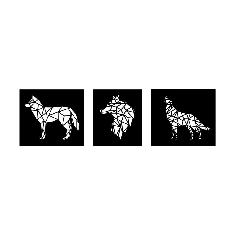 Cuadro Decorativo Lobo Triptico 40x35 Cms Mdf 3mm Animal-1