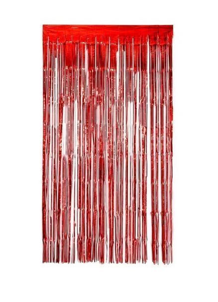 Cortina Guirnalda Cotillon Metálica Color Rojo 1x2mts-0