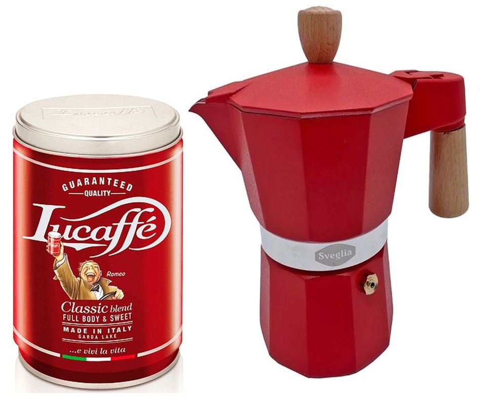  Pack Cafetera Italiana 9 Tazas + Café Lucaffe Classic 250 Gr-0
