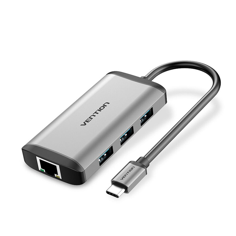 Adaptador Vention  USB C a USB 3.0x3 / HDMI /RJ45/PD Negro-0
