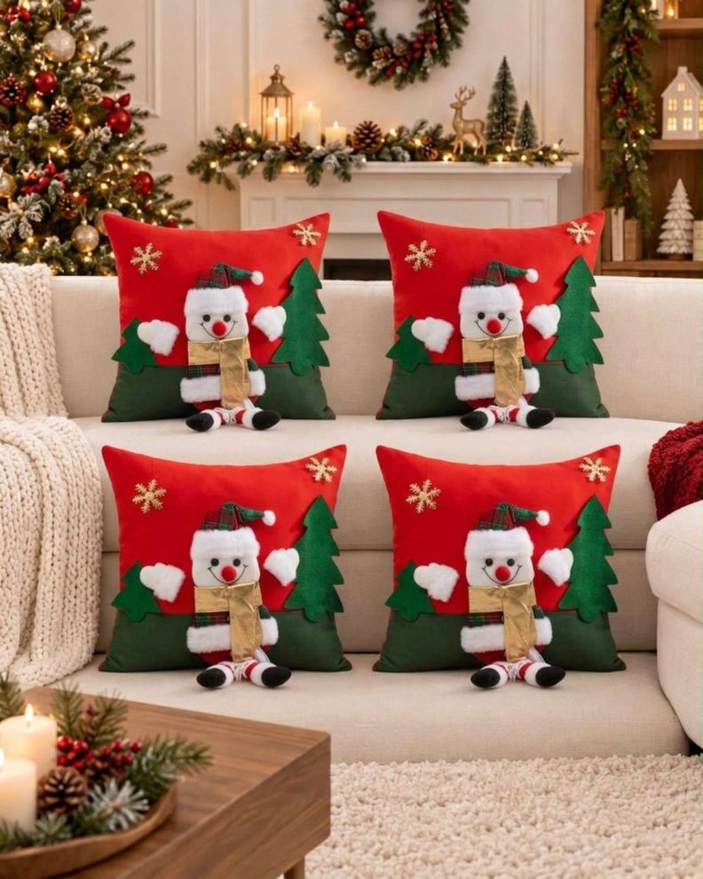 Pack de 4 Fundas para Cojín Navideñas 45x45 cm Colección Premium en Relieve 3D