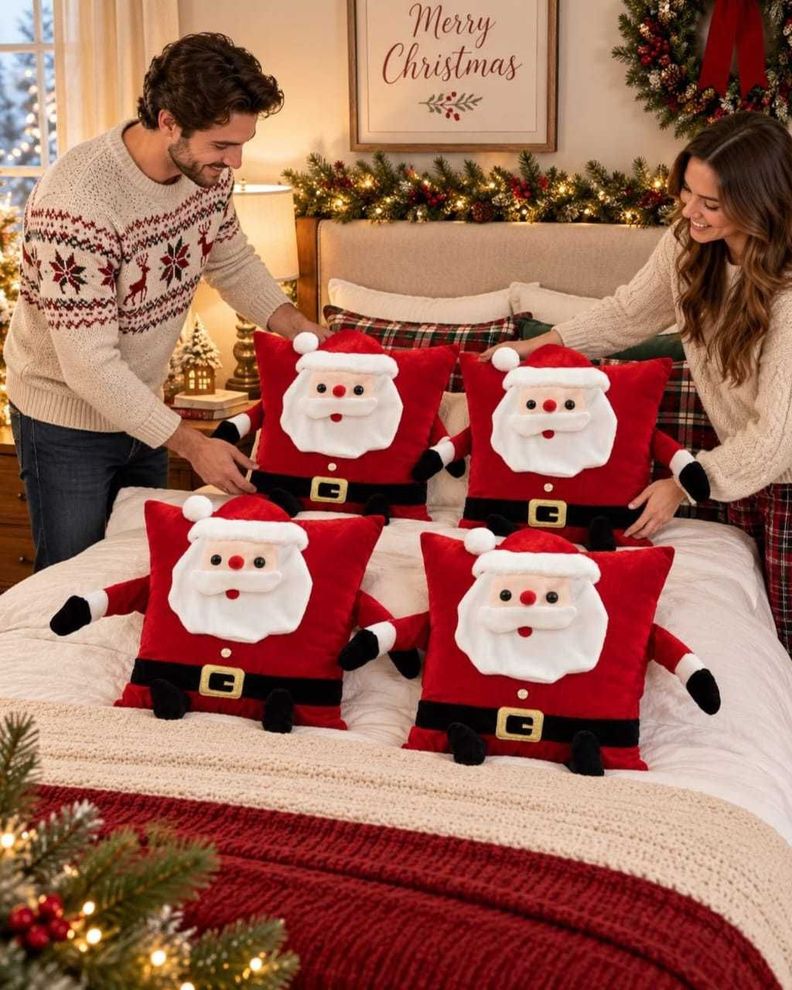 Pack de 4 Fundas para Cojín Navideñas 45x45 cm Colección Premium en Relieve 3D