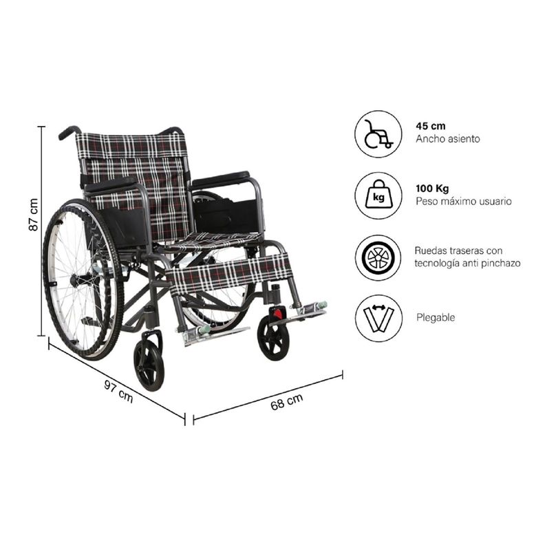 Silla de Ruedas Standard Plegable Gris-1