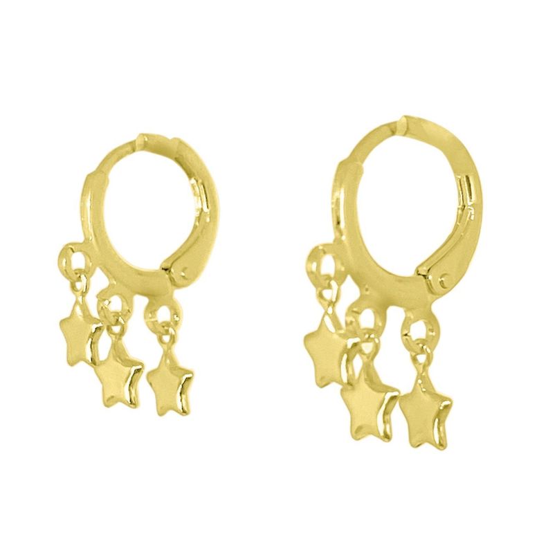 Aros Argollas Tres Estrellas Enchapado Oro 18K-0