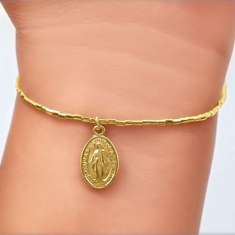 Pulsera Mostacilla Virgen De Los Rayos Enchapado Oro 18K-3