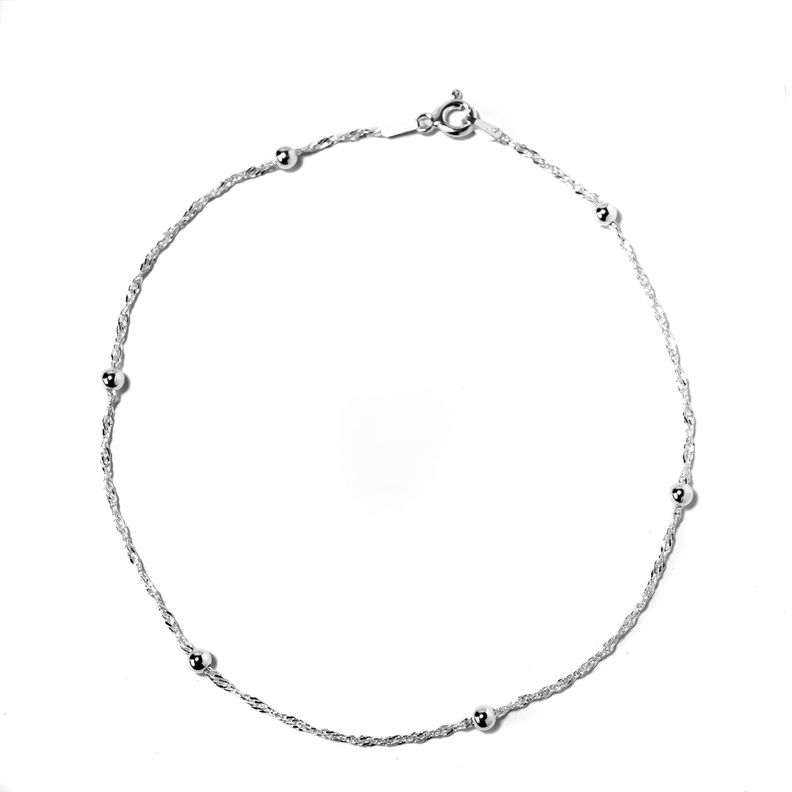 Tobillera 6 Bolitas Singapur Plata Fina 925-0