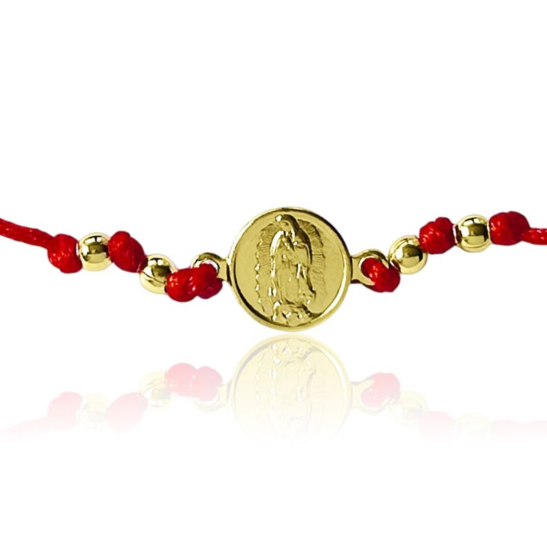 Pulsera Virgen Guadalupe Cordón Rojo  Enchapado Oro 18K-1
