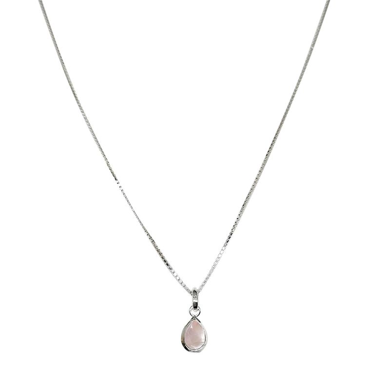 Collar Meena Gota Cuarzo Rosa Plata Fina 925-0