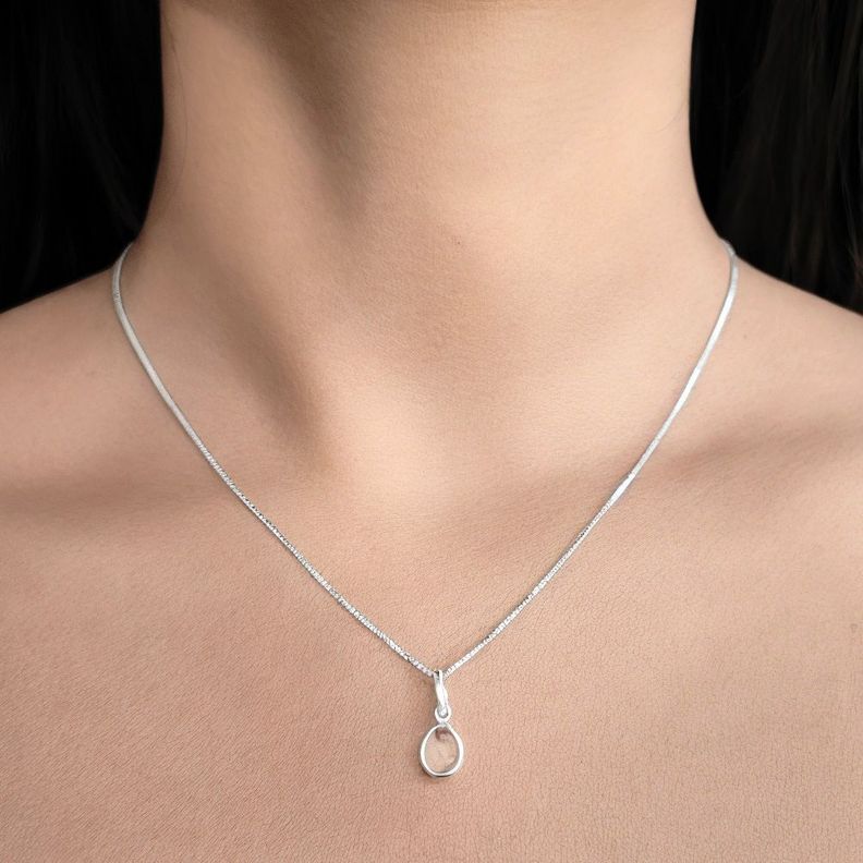 Collar Meena Gota Cuarzo Rosa Plata Fina 925-2