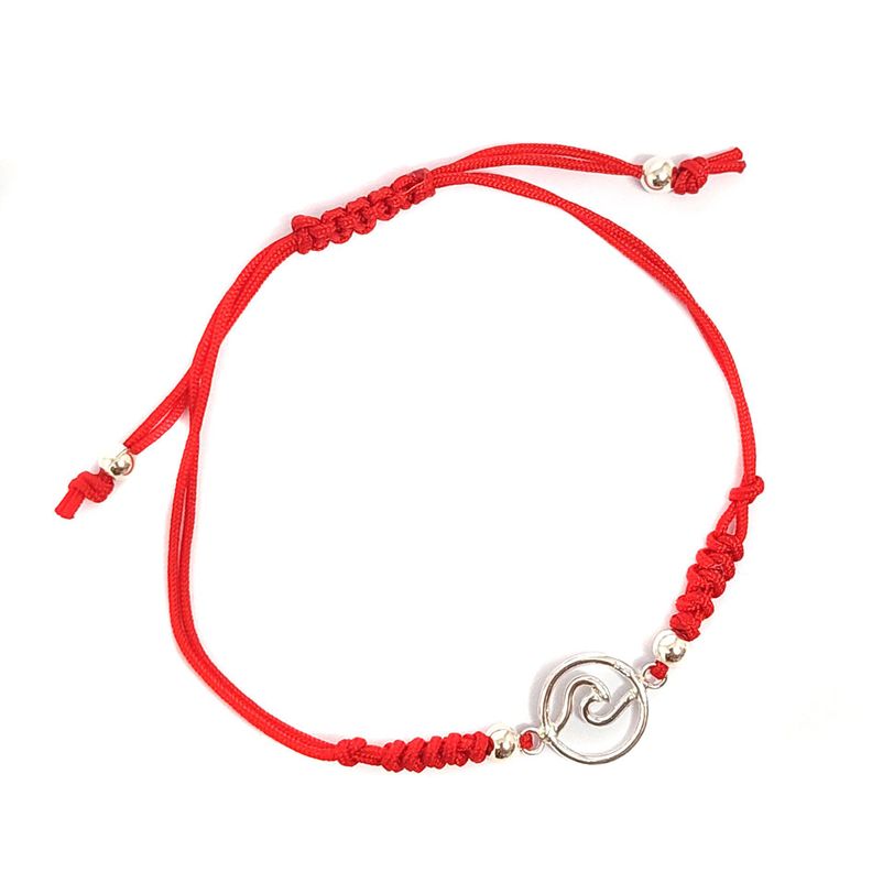 Pulsera Ola Plata Fina 925 Cordón Rojo-0