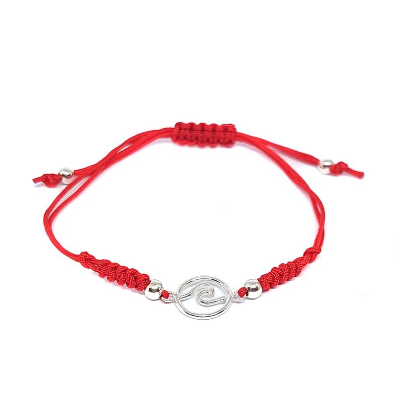 Pulsera Ola Plata Fina 925 Cordón Rojo-2