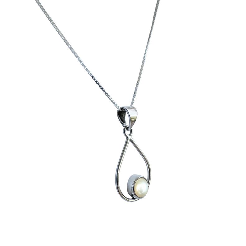 Collar Gota Calada Perla De Río Plata Fina 925-3