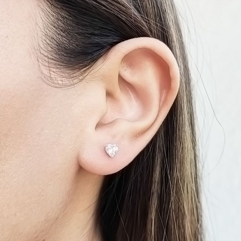 Aros Corazón Circón Blanco 5mm Plata Fina 925-3