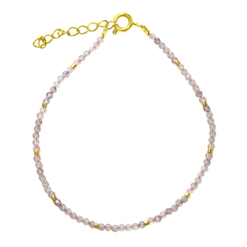 Pulsera Cuarzo Rosa Mostacilla Enchapado Oro 18K-0