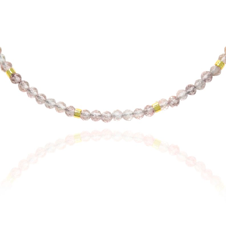 Pulsera Cuarzo Rosa Mostacilla Enchapado Oro 18K-1