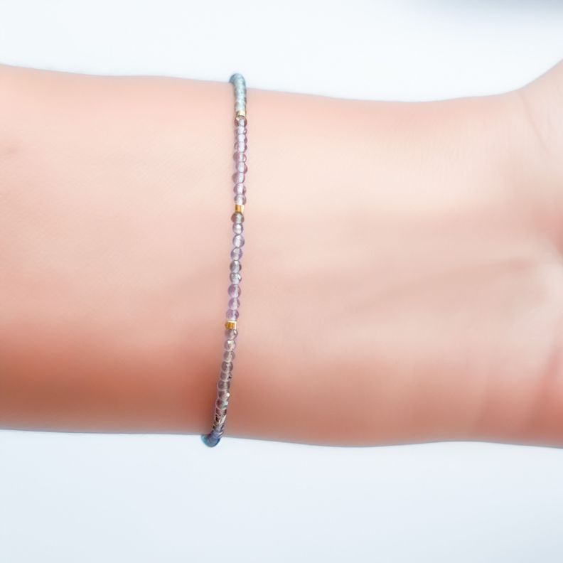 Pulsera Cuarzo Rosa Mostacilla Enchapado Oro 18K-3