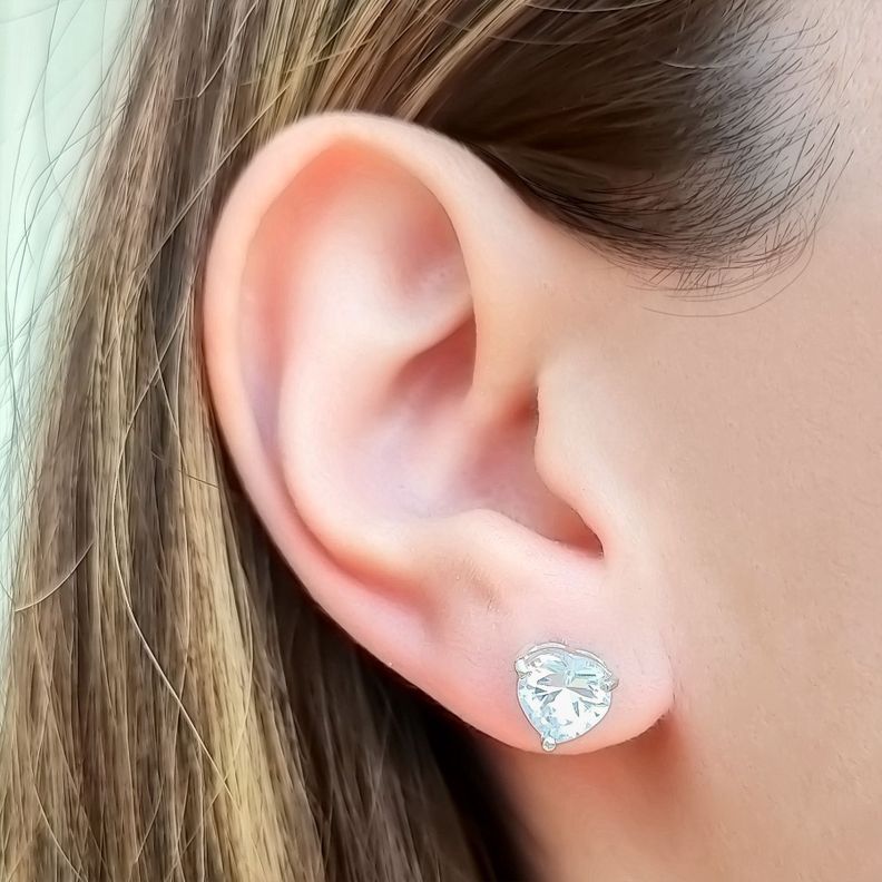 Aros Corazón Circón 8mm Plata Fina 925-3