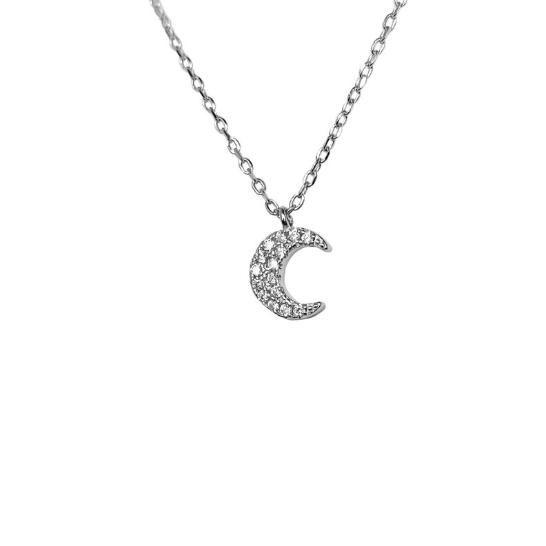 Collar Luna Circones Blancos Mini Plata Fina 925-0