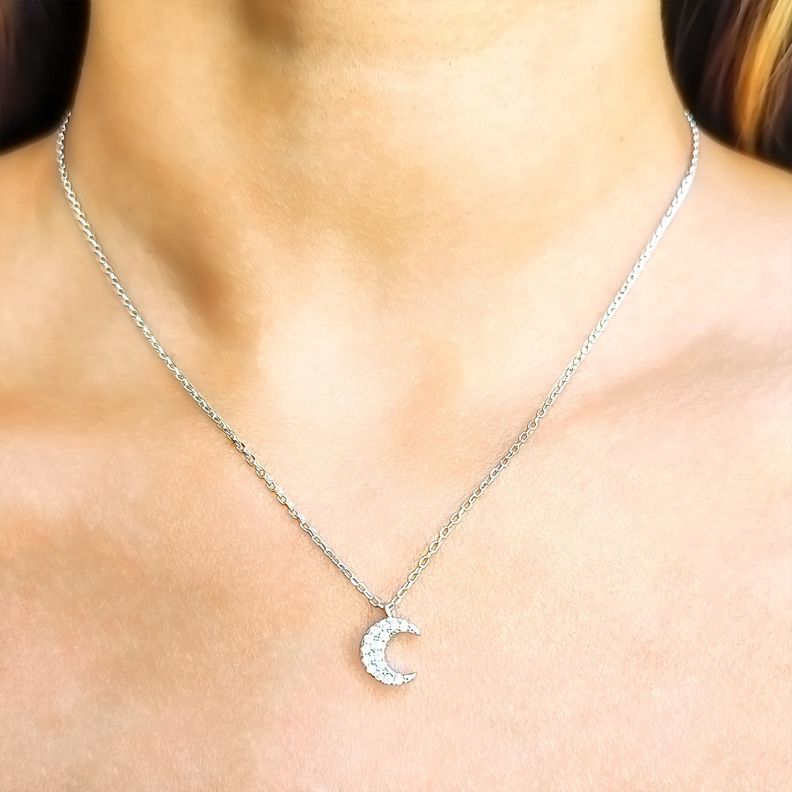 Collar Luna Circones Blancos Mini Plata Fina 925-2