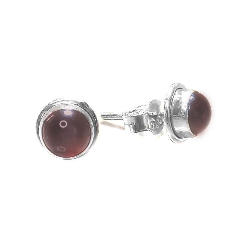 Aros Botón Piedra Natural Granate Plata Fina 925-0